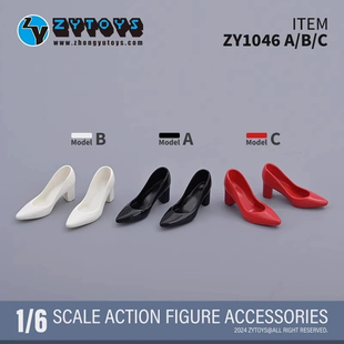 ZYTOYS 1/6女兵人ZY1046 尖头方底高跟鞋 制服女鞋 BJD娃娃 现货