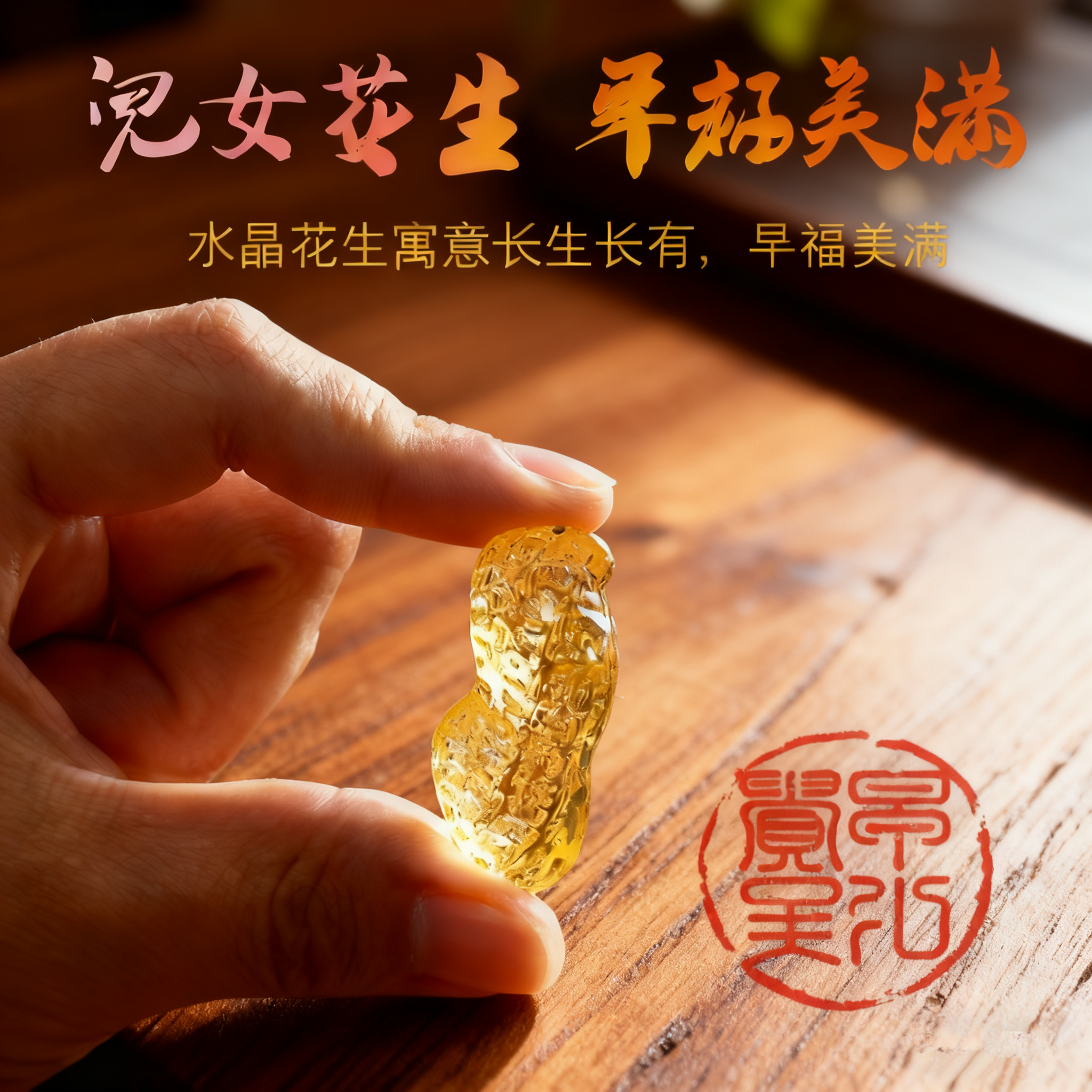 黄水晶花生七彩琉璃摆件