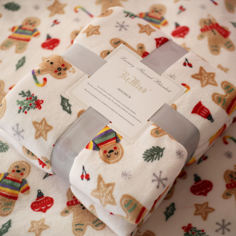 圣诞卡通法兰绒单双人午睡毯