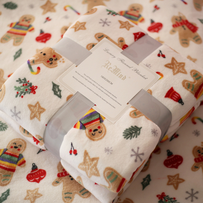 圣诞卡通法兰绒单双人午睡毯