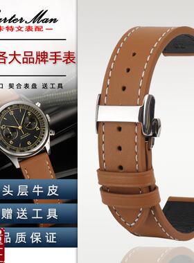 纯牛皮表带真皮男i适用浪琴制表传统系列L2.921L4.911手表链20m