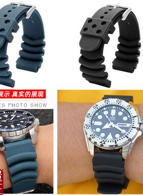 适配精工硅胶手表i带男5号红牙水鬼罐头运动SRP601J1黑男SRP599J