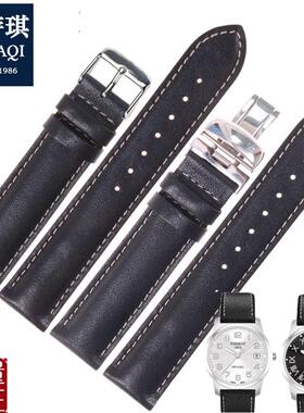 适用天梭力d洛克真皮表带T014T049T067蝴蝶扣男黑色牛皮表链19m