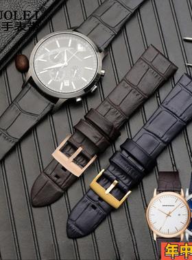 适用阿玛尼真皮手表带AR25r00250125022503AR60018男棕色表链