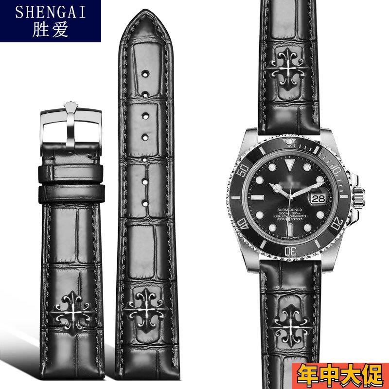 适配原装真皮手表带劳力士表带防水牛皮针扣绿水鬼黑水鬼皮带游艇