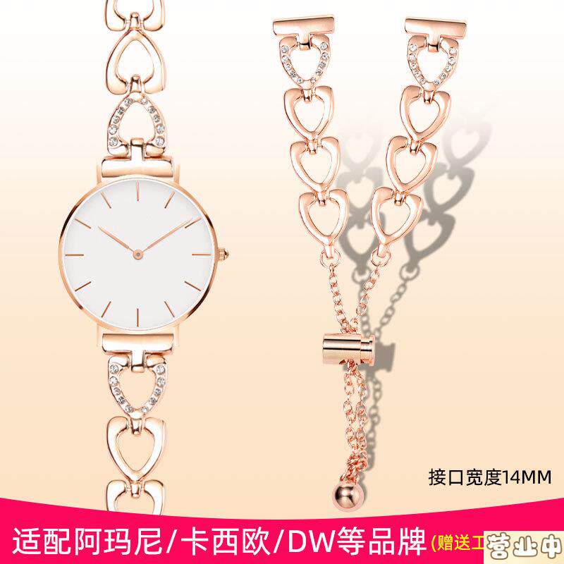 原装品质适配DW手表表带PETITE系列精钢玫瑰金表链丹尼尔钢带手表