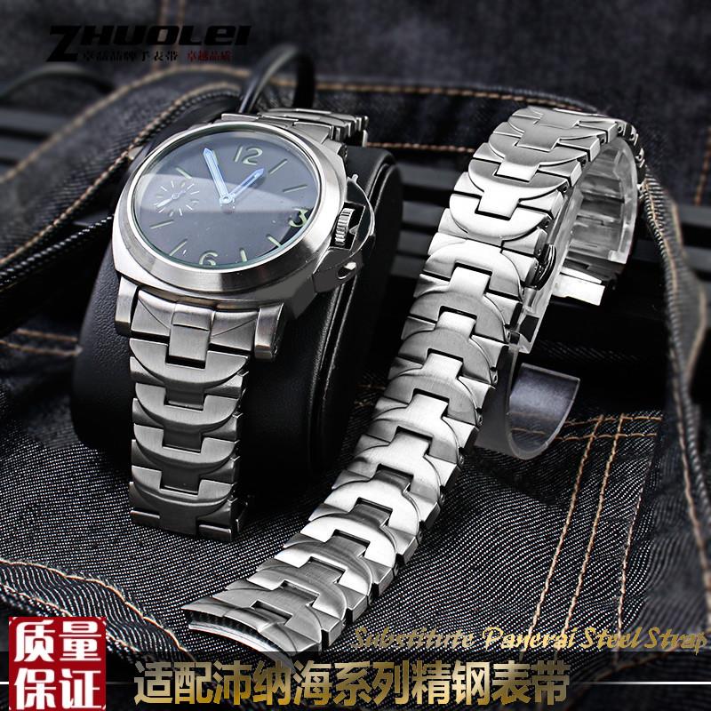 适配沛纳海PAM441111表带男银色黑色钢J带弯头蝴蝶扣手表链2224