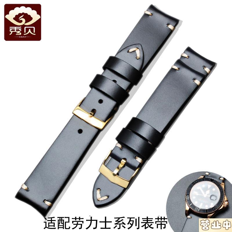 原装品质头层牛皮手工表带适配探险家劳力士黑绿水鬼迪通拿游艇系