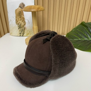 海宁羊皮毛一体真皮帽子男士中年人冬季保暖护耳老头鸭舌帽爷爷帽