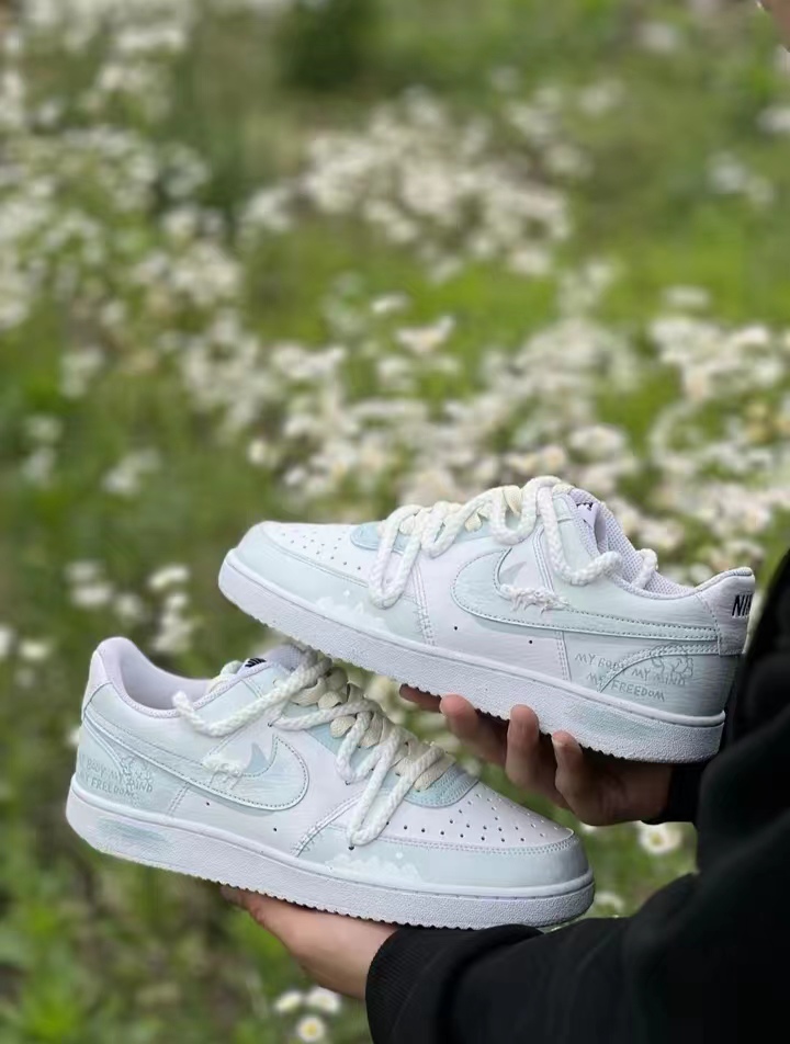 定制球鞋NikeCourtVision1井天碧烟 白云朵 莫兰迪蓝青 低帮 板鞋