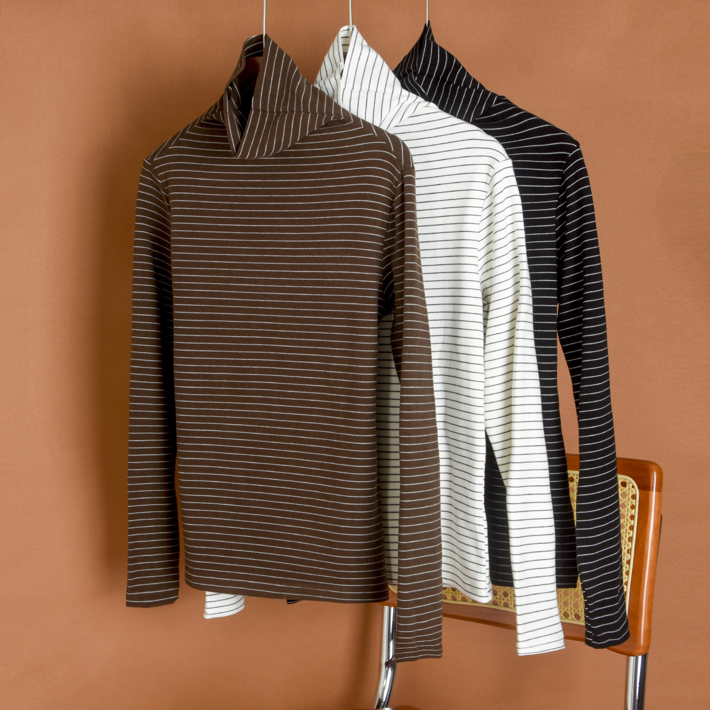 条纹堆堆领打底衫女秋冬新款热皮内搭高领修身长袖保暖T恤上衣潮