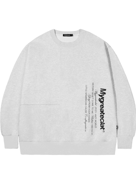 MYGE平面构成拼接竖向印花春秋灰黑重磅宽松圆领运动卫衣