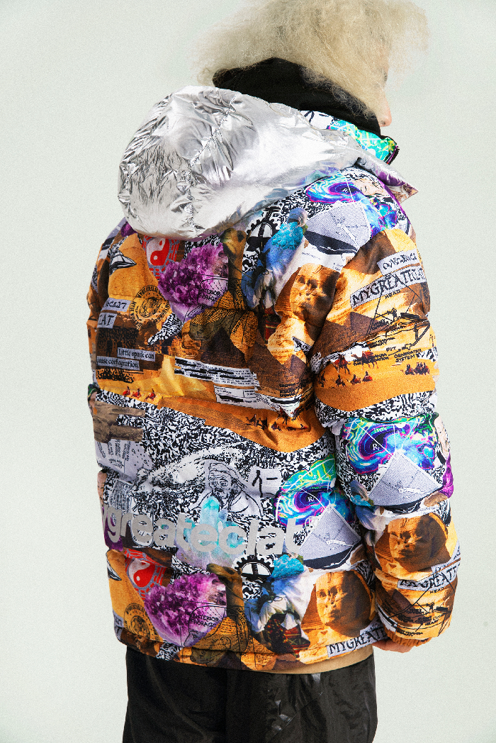 myge街头连帽羽绒服满印可拆卸帽