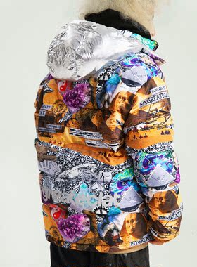 myge街头连帽羽绒服满印可拆卸帽