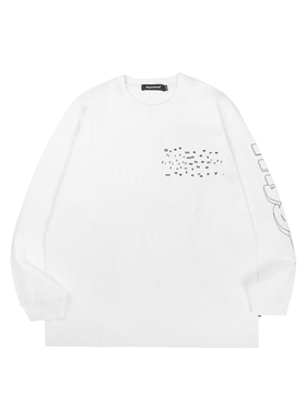 MYGE虚拟通话人像印花长袖宽松休闲印花圆领纯棉T恤