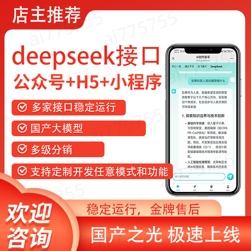 AI人工智能聊天对话deepseek小程序开发ai办公写作公众号网站搭建
