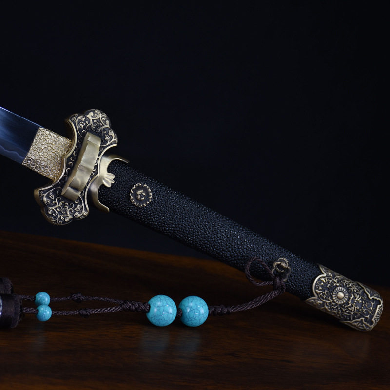 龙泉市刀剑工艺收藏品传统复古T10烧刃唐横刀一体长剑刀具未开刃