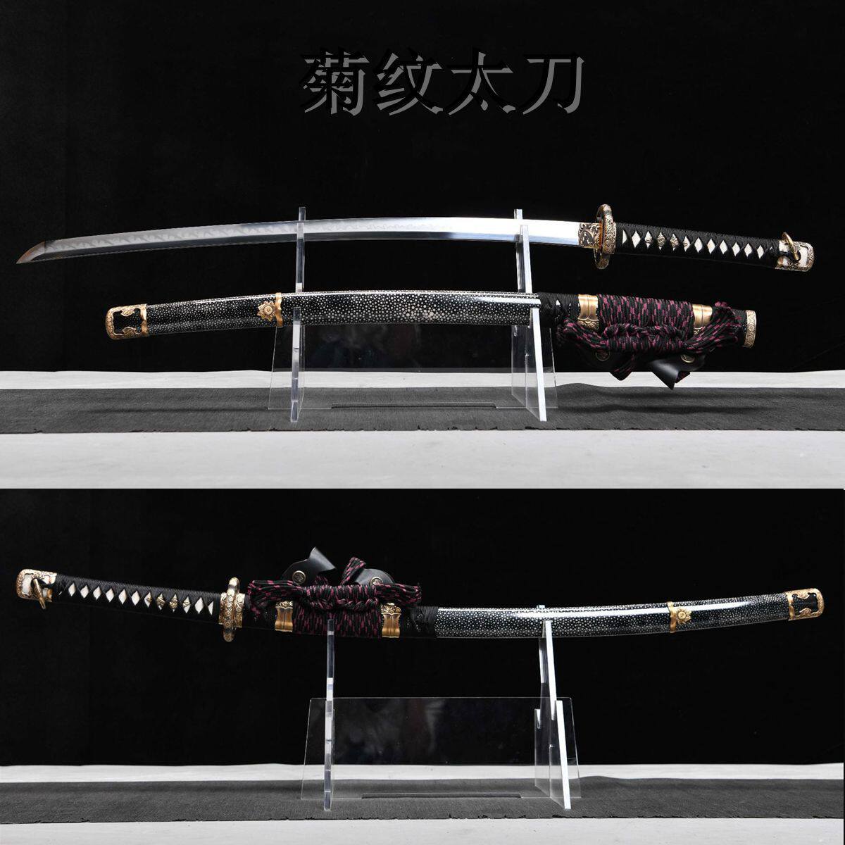 龙泉刀剑T10钢烧刃烛火纹日式仕上研菊纹钛刀镐造真横手未开刃