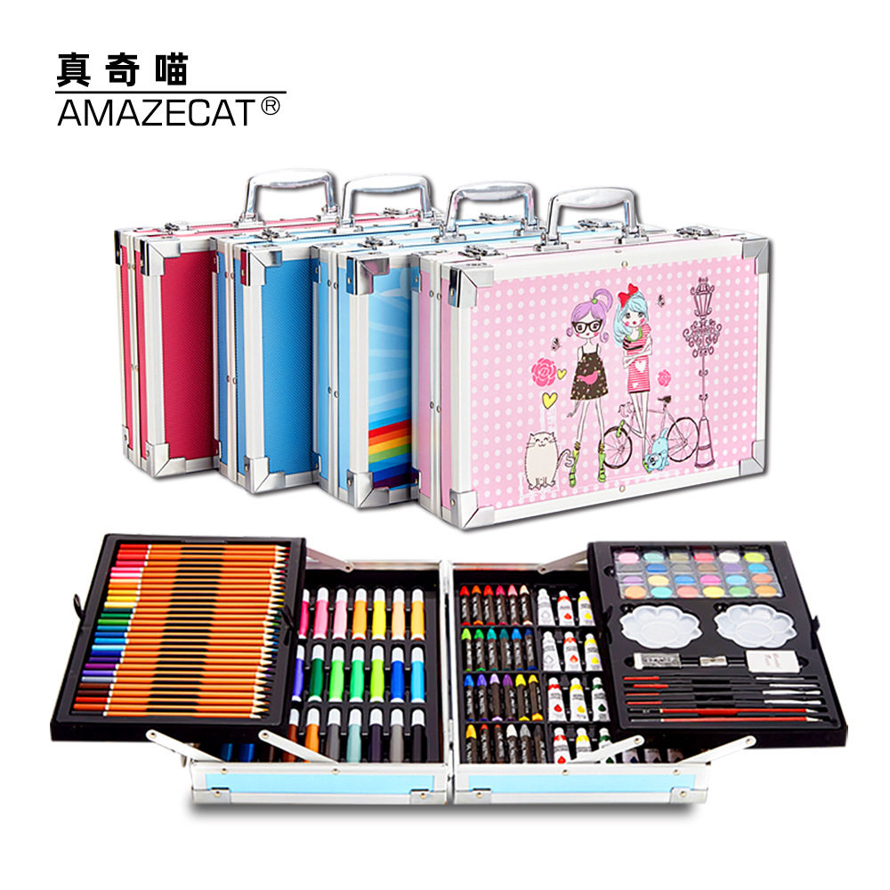 铝盒创意文具套装橡皮擦卷笔刀水彩笔铝管油画棒铅笔彩笔儿童文具