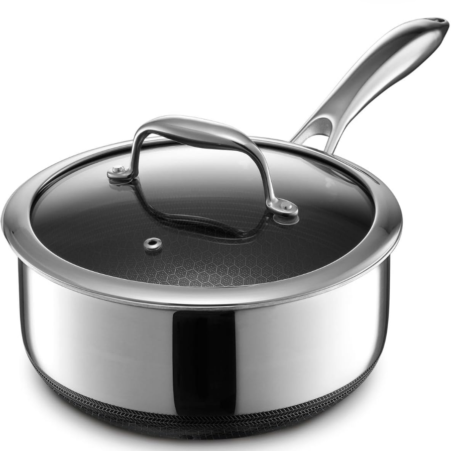 美国代购HexClad Hybrid Nonstick Saucepan 不粘锅汤锅带玻璃盖