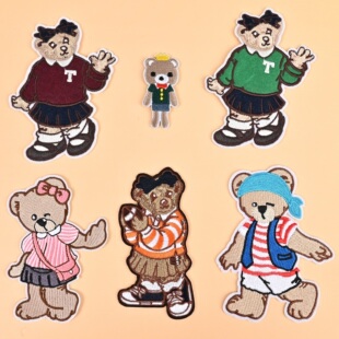 卡通小熊自粘布贴刺绣补丁贴衣服羽绒服装 饰修补洞口贴花小熊亲子