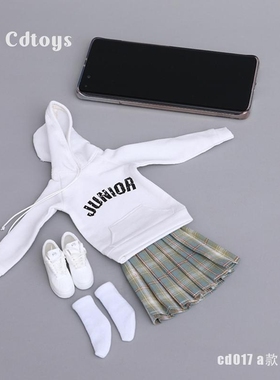 cdtoys 1/6 女兵人12寸人偶衣服CD017 连帽卫衣百褶裙套装现货