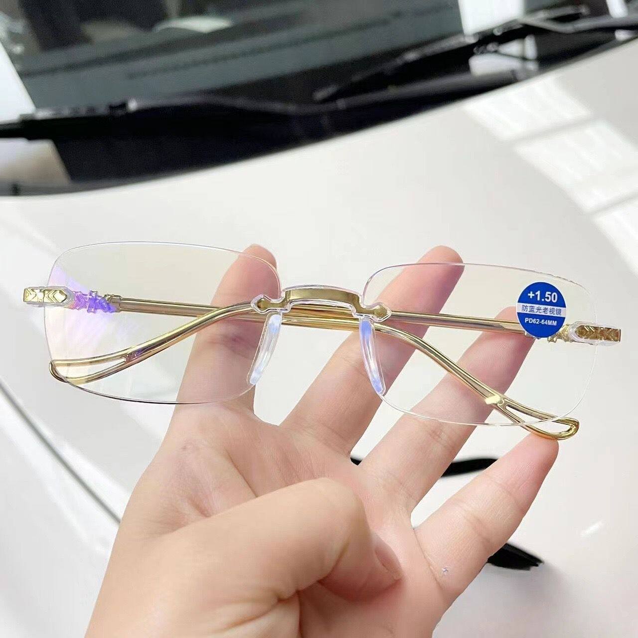 高档无框老花镜老花眼镜超轻时尚蓝光防辐射眼镜高清中老年老光