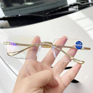 高档无框老花镜老花眼镜超轻时尚 蓝光防辐射眼镜高清中老年老光