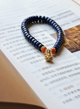 叶优里青金石药片珠地藏菩萨天然阿富汗青金石老型珠多宝单圈手链