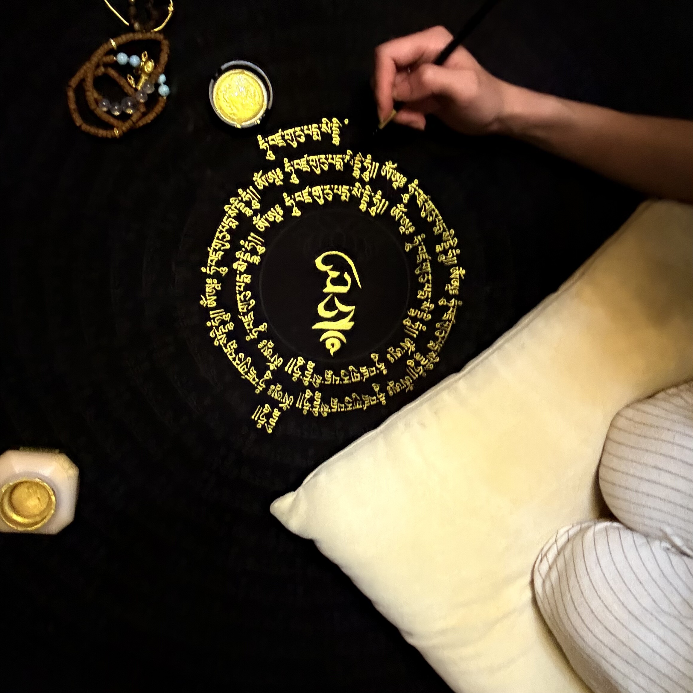 手绘藏式唐卡佛像画布描金线稿莲师心咒唐卡不带边框画稿