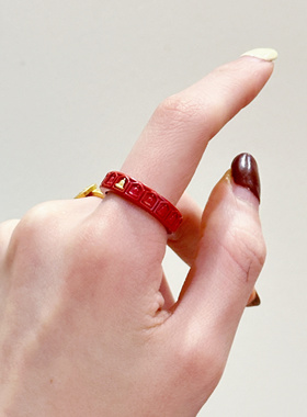 叶优里朱砂无相戒指指环纯银镶嵌原创设计男女款通用