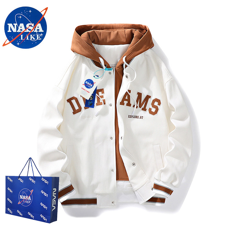 NASA 공동 브랜드 트렌디 브랜드 남성용 가짜 투피스 재킷 봄 가을 2024 새로운 잘 생긴 캐주얼 플러스 벨벳 두꺼운 재킷