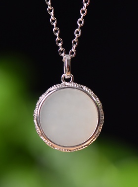 S925银镀18K金镶和田玉白玉香囊女宫廷复古吊坠汉服配饰玉坠项链