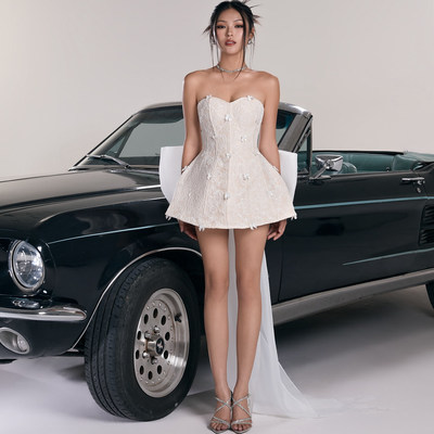 NANA代购蝴蝶结拼接抹胸连衣裙