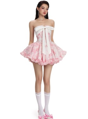 NANA代购【Laneci】越南抹胸蝴蝶结连衣裙千金感收腰蓬蓬短裙