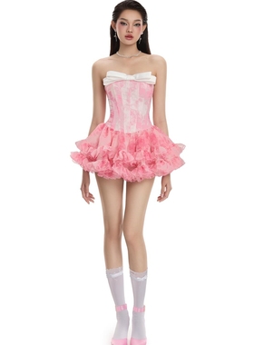 NANA代购【Laneci】抹胸蝴蝶结收腰蛋糕蓬蓬连衣裙