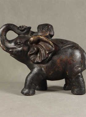 包浆抬头大象小象把件金属复古