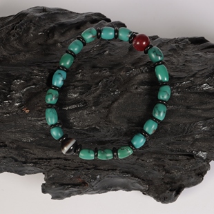 清代西藏藏传老料松石手串随型老型精品一线药师珠唐球玛瑙5-6mm