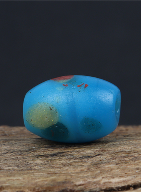 藏传包老清代蓝色凤眼琉璃西藏点彩老琉璃珠