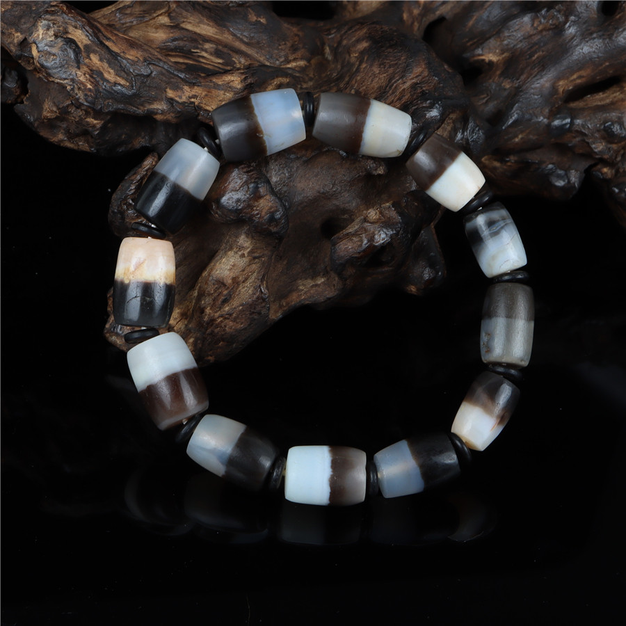 藏传千年包老精品黑白天珠旁系天珠线珠藏区老天珠手串