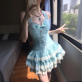 原创夏日薄荷奈奈连衣裙蓬蓬裙甜美可爱夏季小个子显高甜蜜梦境
