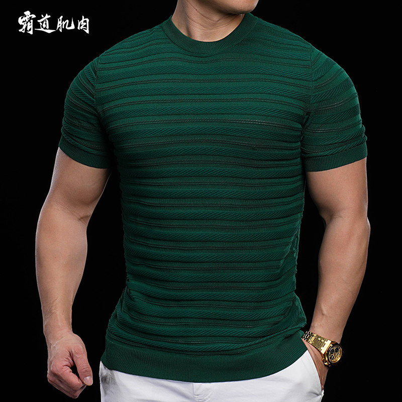 霸道肌肉 美式复古男士短袖针织衫轻奢圆领百搭运动T恤宽松上衣,运动服/休闲服装,运动T恤,淘宝优惠券,粉丝福利购,淘宝优惠卷