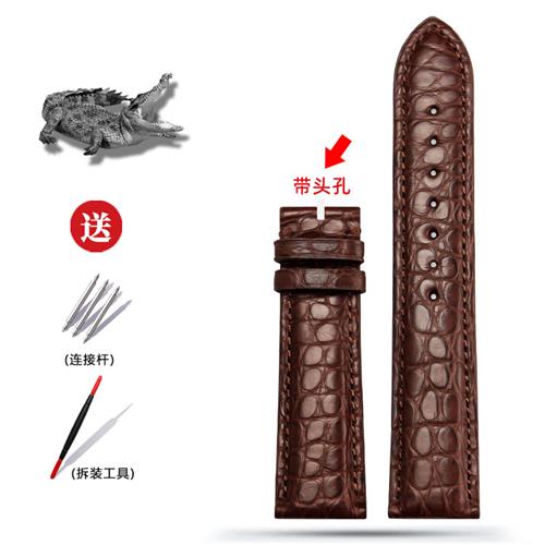 鳄鱼皮真皮手表带适配天梭浪琴欧米茄无扣表链男黑棕色182022mm