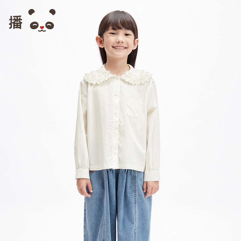 播 broadcute童装女童衬衫纯棉双层花边领长袖衬衣漂亮上衣春季