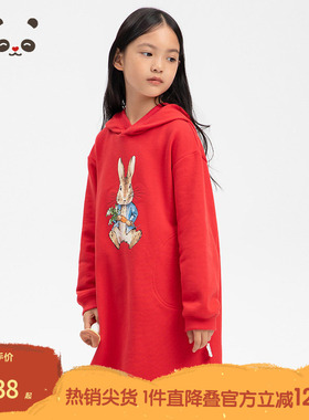 播broadcute童装比得兔联名冬刺绣A版舒适精梳全棉连衣裙KGQ2L099