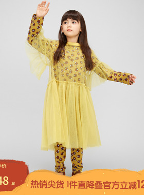 播broadcute童装连衣裙秋季新款女童休闲圆领套头门襟KGQ3L429