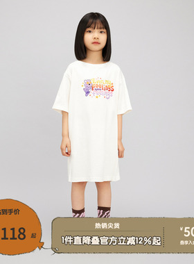 播broadcute童装连衣裙秋季新款女童休闲圆领套头门襟KGQ3L652