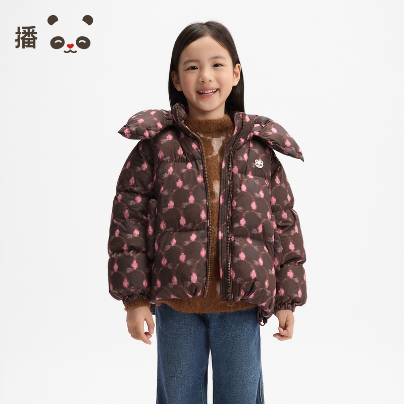 可爱卡通印花设计休闲连帽羽绒服
