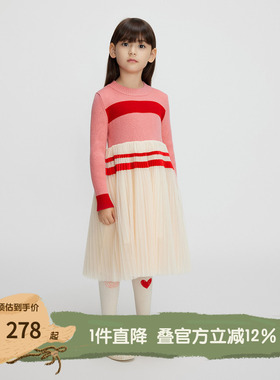 播broadcute童装连衣裙秋冬新款儿童女童针织纱裙KGQ4L638