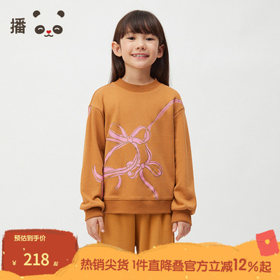 播broadcute童装2024冬新款女童卫衣蝴蝶结套头上衣KGR4ID0277